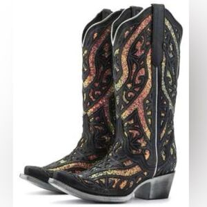 J.B. Dillon Reserve Fancy Western Boots Metallic Glitter Inlay Statement Co 6.5B